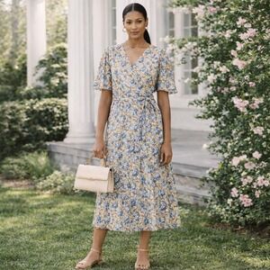 Lauren Ralph Lauren Floral Georgette Faux Wrap Midi Dress 18 NWT Belted Romantic